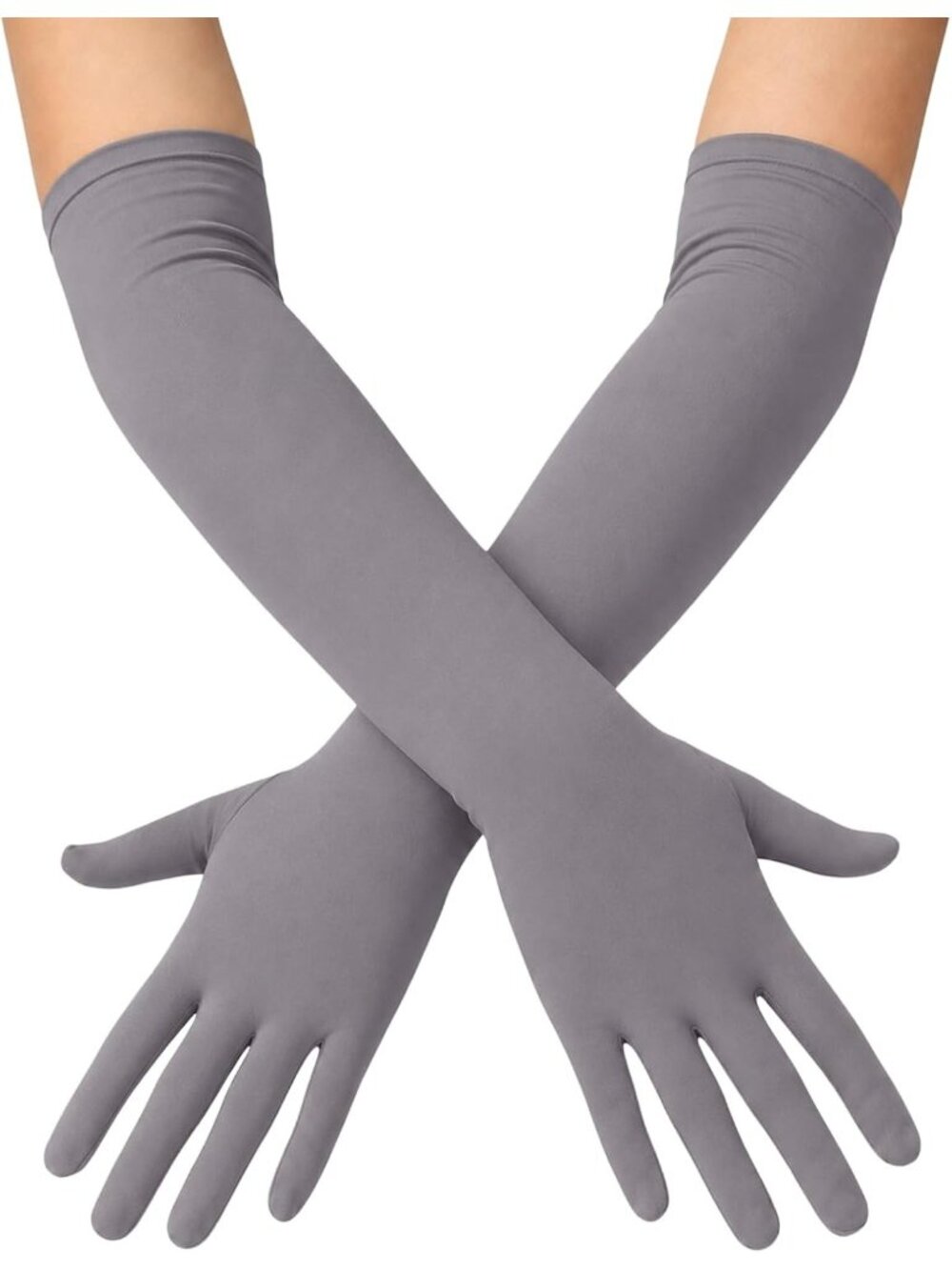 Women's Grey 18" Long Halloween Cosplay Costume Party Spandex Opera Gloves